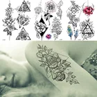 YURAN треугольный Браслет Искусственные татуировки с цветочным рисунком маргаритки, розы, лисы, наклейки для боди-арта, временные водонепроницаемые алмазные татуировки на заказ