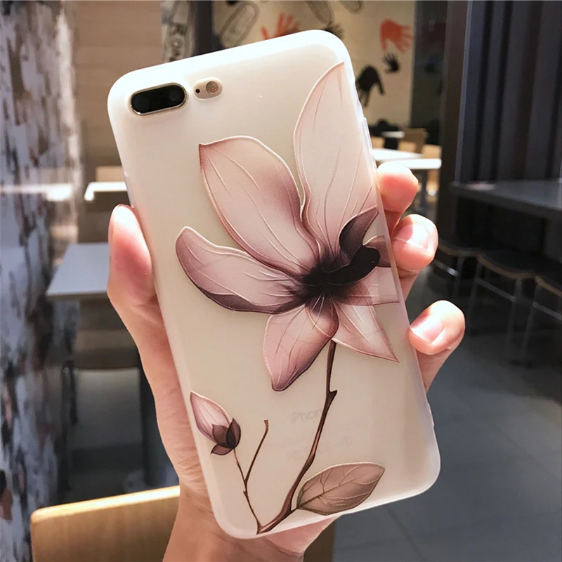 Чехол Lotus Flower для iPhone 8 Plus X XS Max XR объемный рельефный чехол с розами телефона 7 6S 5 5S SE