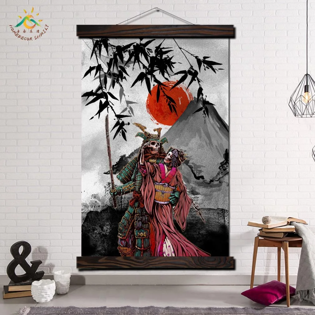 

Samurai Couple Skeleton Modern Wall Art Print Pop Art Posters and Prints Scroll Canvas Painting wall pictures for living room