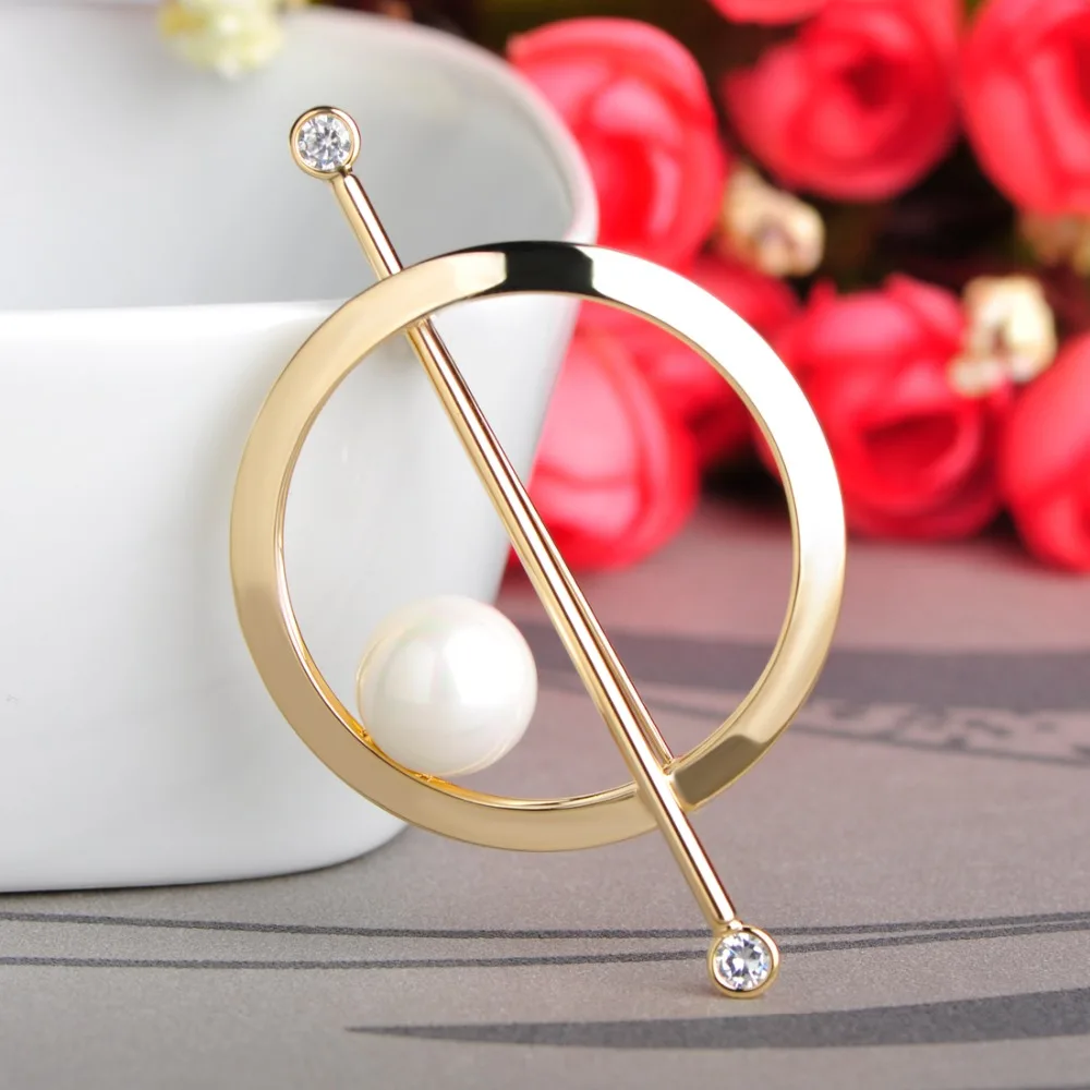 Funmor корейские Круглые Женские Броши Имитация Жемчуга металлический корсаж круг