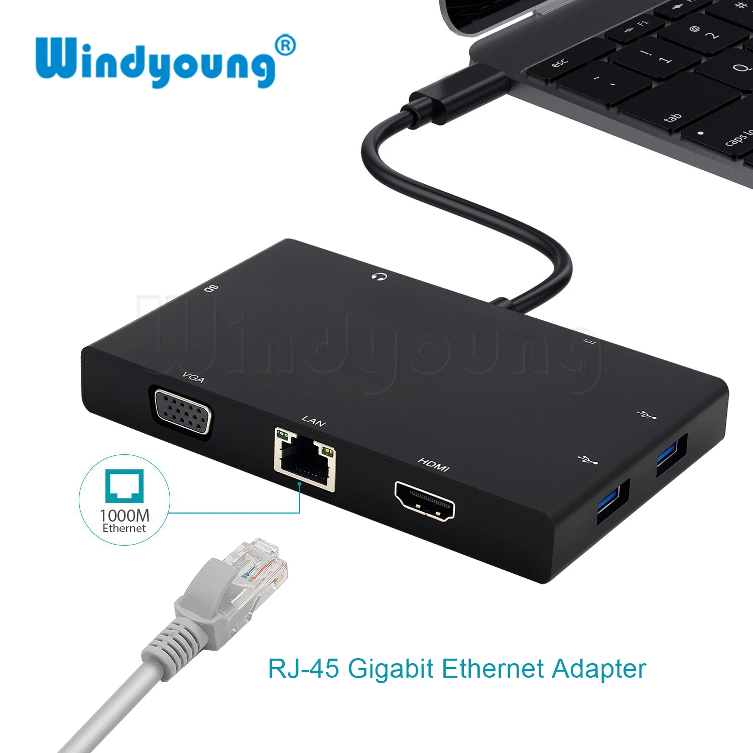 USB C концентратор для Macbook Pro к HDMI Ethernet Lan VGA адаптер кардридер 3 5 мм Jack аудио Type с