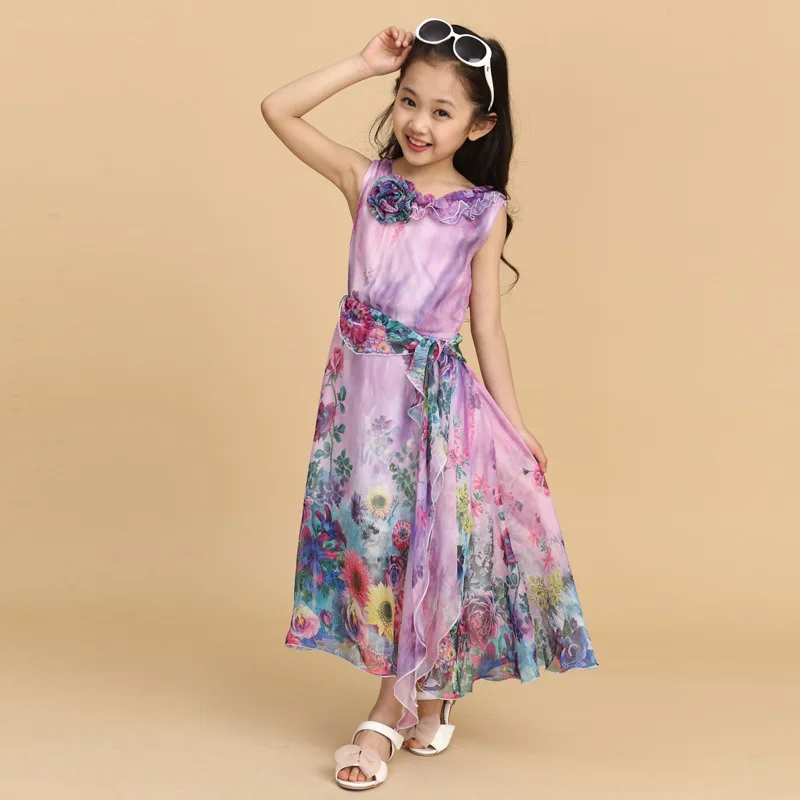 Летняя детская одежда 2021 платье с цветочным принтом для маленьких девочек