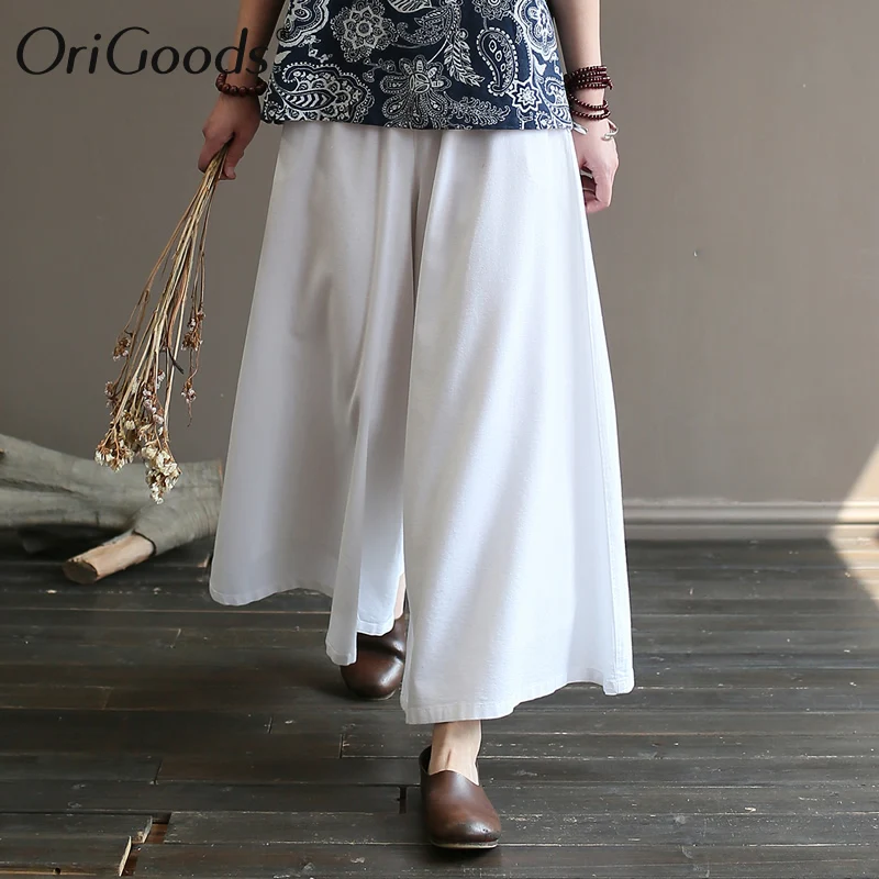 OriGoods White Harem Pants Women Elastic waist Trousers 2019 Summer Cotton Linen Novelty Pantalon A424 | Женская одежда