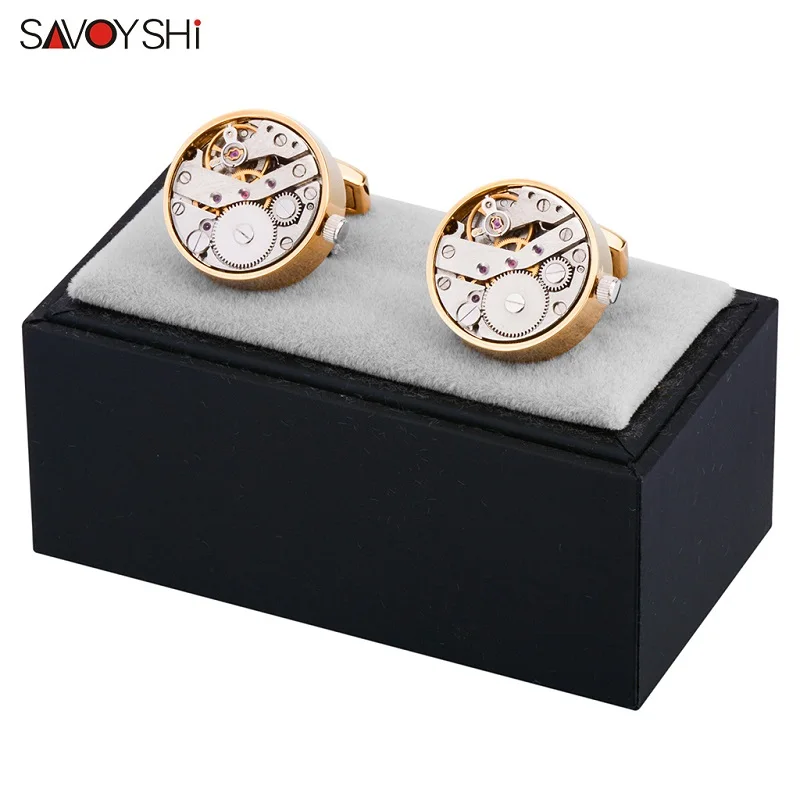 Gold with box B Савойши механические часы движение запонки для Мужская рубашка манжета функциональный часовой механизм бренд запонки дизайнерские ювелирные изделия - Окраска металла: Gold with box B