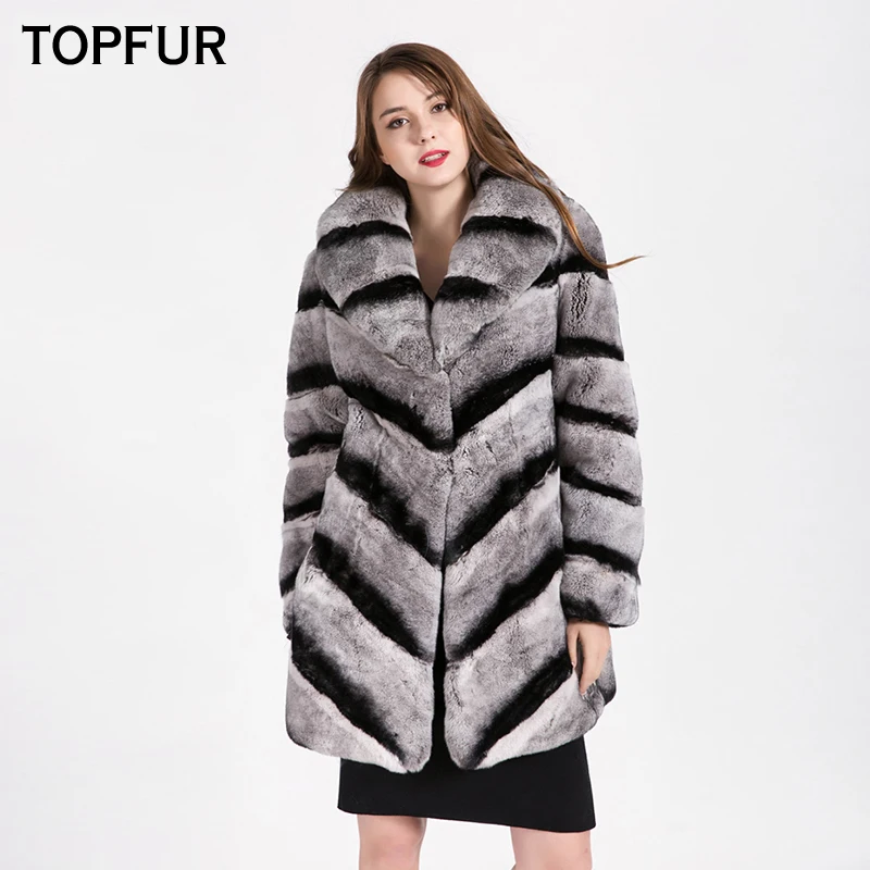 TOPFUR Casual Plus Size 2021 New Winter Natural Real Rex Rabbit Fur Thick jacket Women Warm Winter Real Fur With Fur Collar