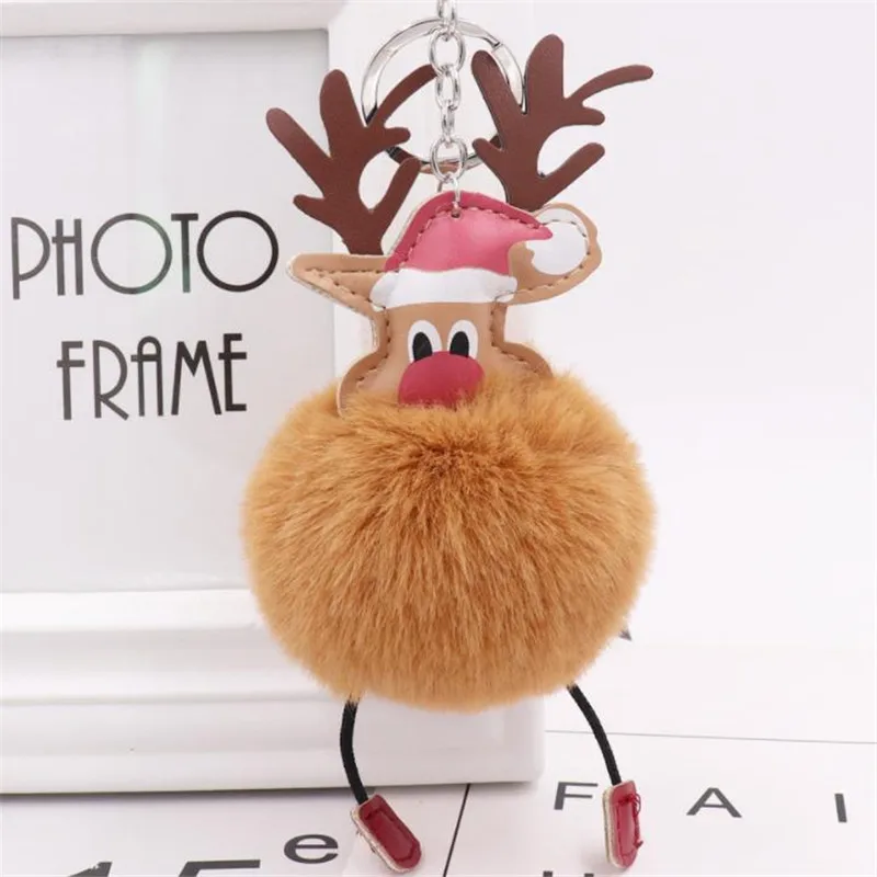 Santa Claus plush elk hair ball key ring pendant toys keychain ladies car bag Christmas birthday gift 8cm high | Игрушки и хобби