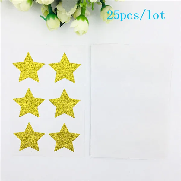Glitter Star Sticker 25 шт Еда Гуди Бумага сумки Фиолетовый/розовое с Фольга Золотое сердце для свадьбы День рождения, детский душ вечерние упаковки конфет пользу - Цвет: Glitter Star Sticker