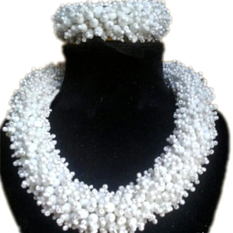 

4UJewelry Satement White Necklace Set Bold Style Braid Crystal Nigerian Wedding Beads Set For African Women Free Shipping 2019