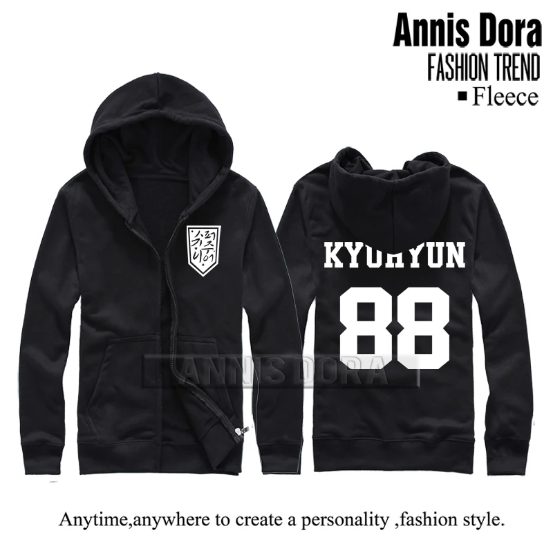 BLACK KYUHYUN88 Худи на молнии с логотипом Super Junior SJ SUJU Heechul Leeteuk Eunhyuk Donghae - Цвет: BLACK KYUHYUN88