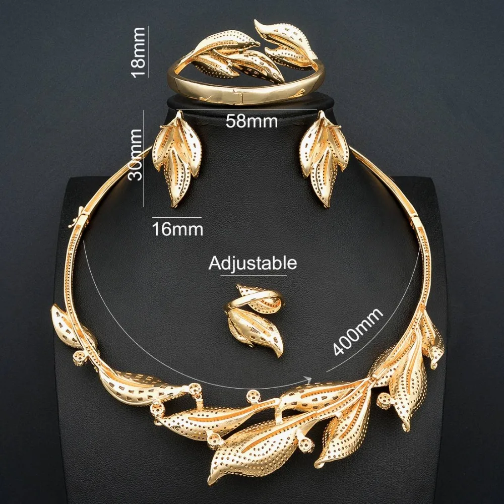 ModemAngel изысканные листья блестящие AAA кубический золотистый, циркониевый цепочки и ожерелья серьги, браслет, кольцо полный набор