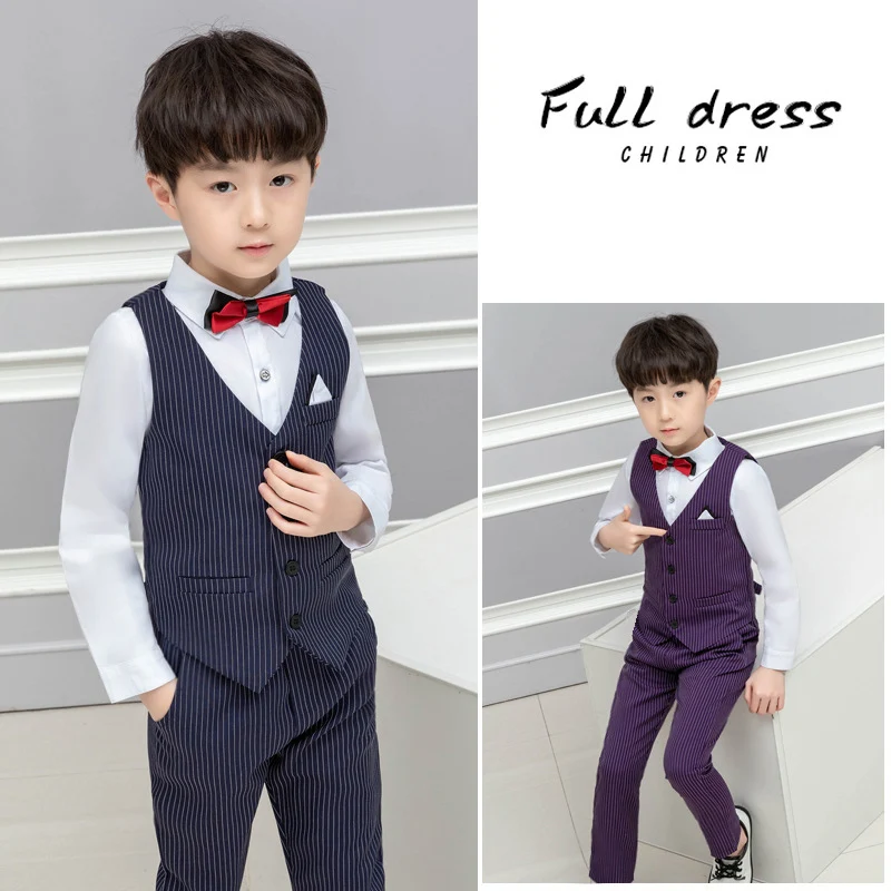 Kids Stripe Wedding Suit Brand Flower Boys Formal Tuxedos School Summer Clothing Set Birthday Dance Prom Dress Costume |