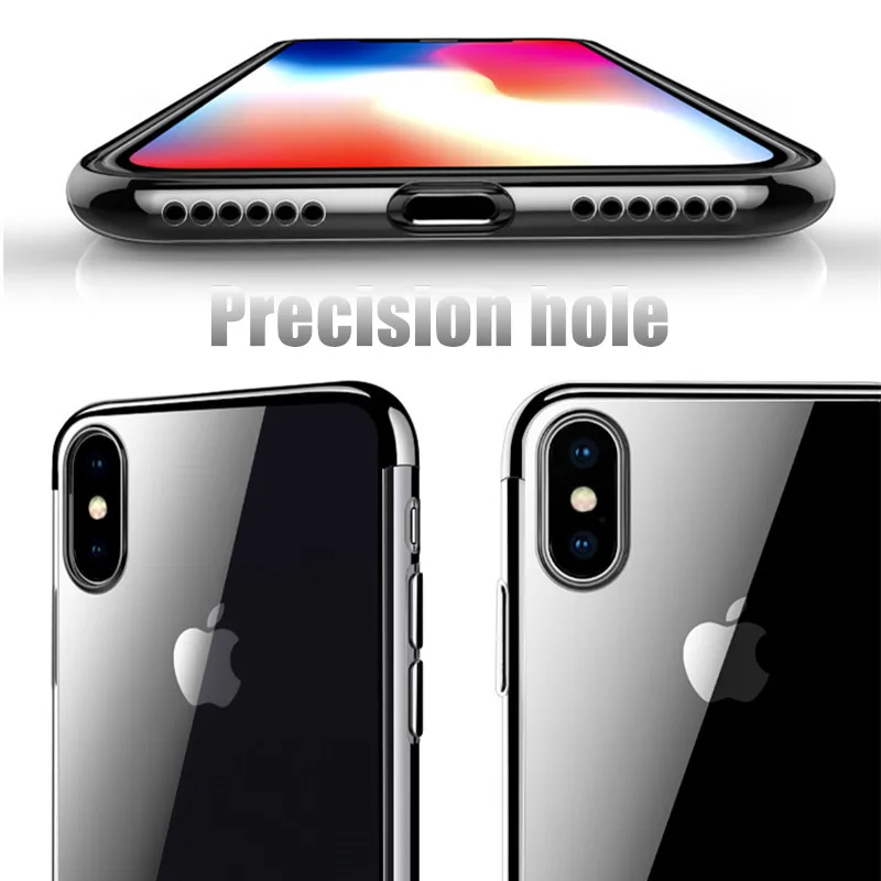 Luxury silicone transparent soft cases For iphone X 6 6s 7 8 Ultra Thin TPU plating case PLus protect shell |