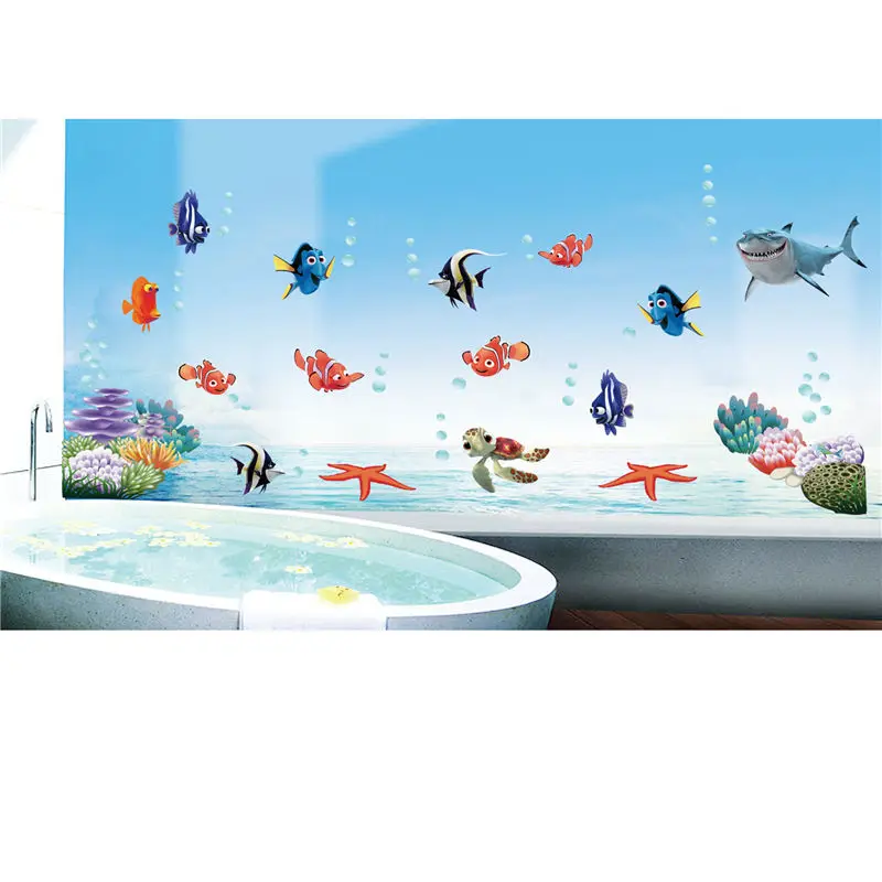 3d-фотообои с рисунком разноцветной морской рыбы | Дом и сад