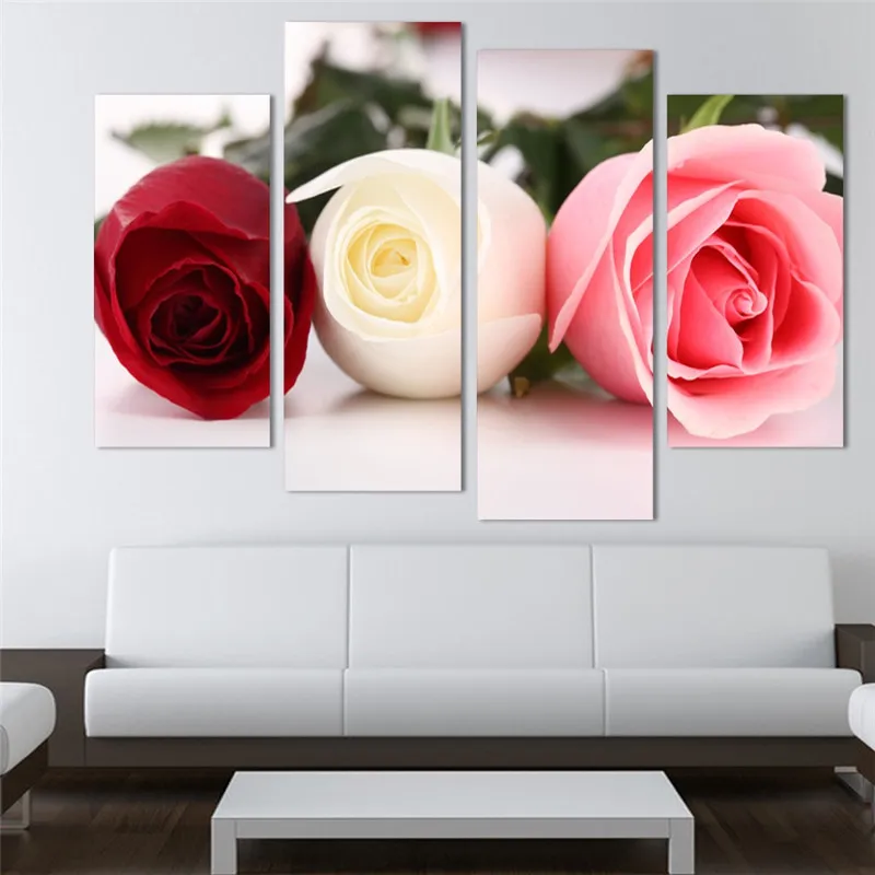 4 предмета в комплекте без рамы розы Розовый Белый Цветы настенный