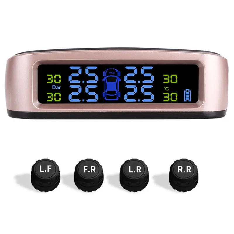 Solar Car Tire Pressure Wireless LCD Monitor Alarm System 4 External Sensor | Автомобили и мотоциклы