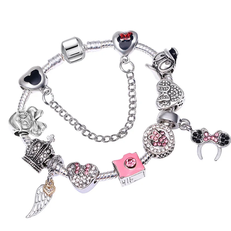 Pink TOGORY животных Микки шарм браслеты и браслет для женщин модные оригинальные DIY Минни тонкие браслеты для девочек детские ювелирные изделия подарок - Окраска металла: Pink