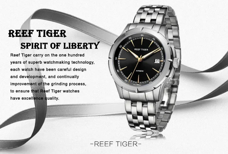 Часы Reef Tiger/RT, новинка, роскошные брендовые автоматические часы с датой, деловые часы, стальной чехол, светящиеся часы для мужчин, RGA819