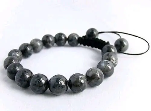 Мужской браслет Шамбала 10 мм черный серый с бусинами из лабрадорита|shamballa bracelet|mens