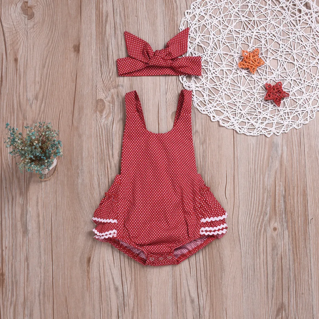 Детский комбинезон без рукавов в горошек + повязка на голову комплект одежды для