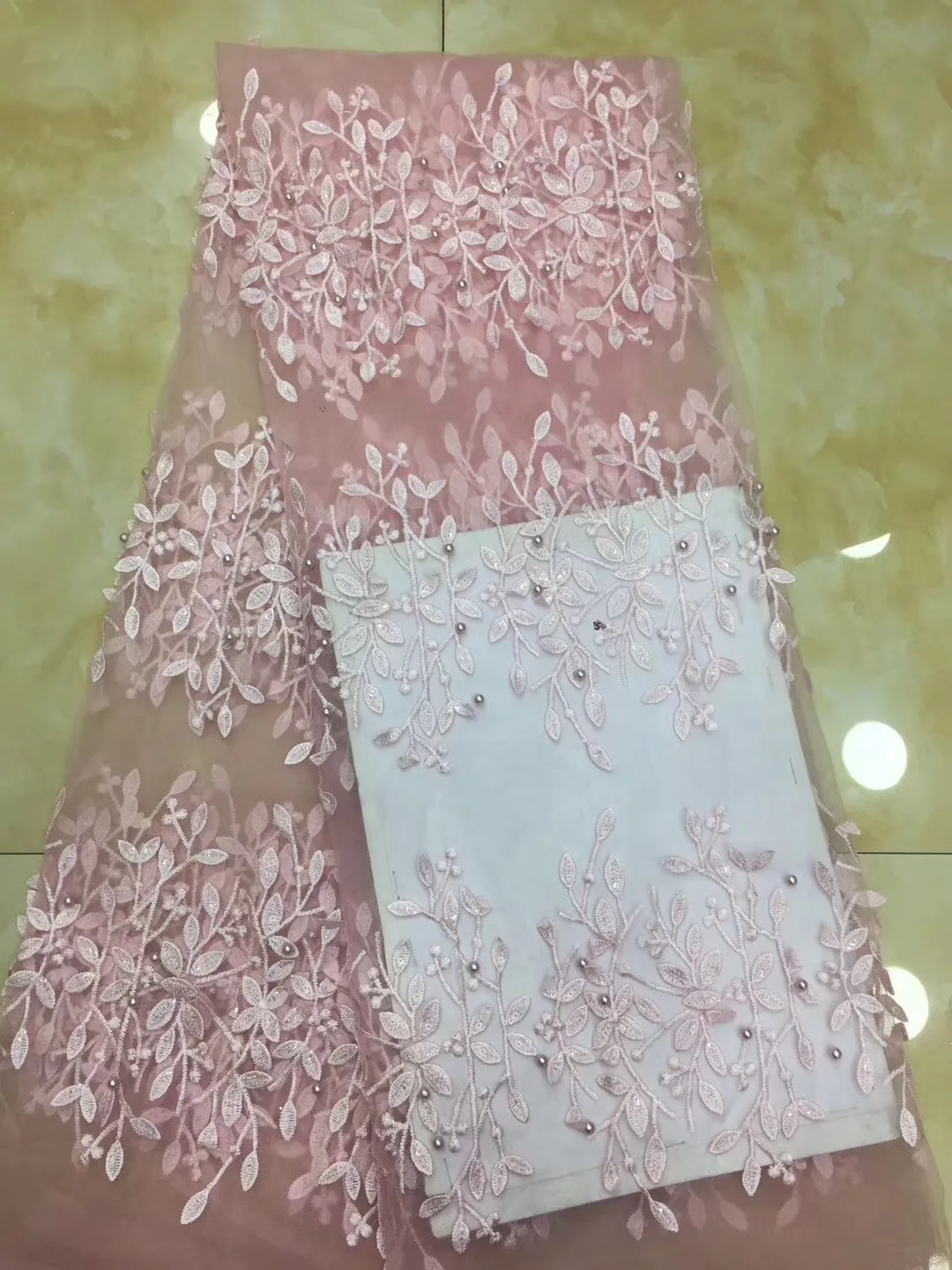 Африканская кружевная ткань 2019 высокое качество украшенный розовым бисером