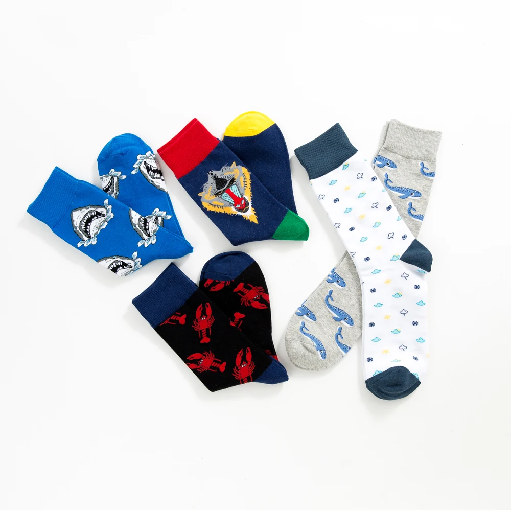 1 пара мужские носки из чесаного хлопка с рисунком акулы Кита|Мужские носки| |