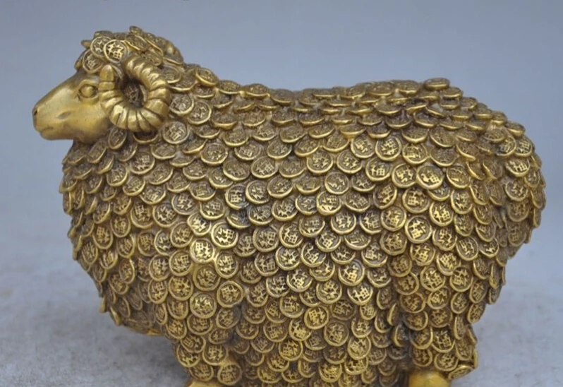 6&quot lucky china fengshui brass wealth money coin sheep goat auspicious statue |