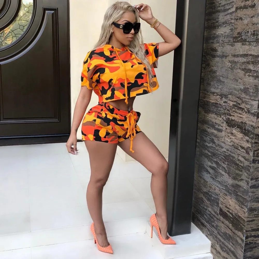 Сексуальный комплект из двух предметов женской одежды 2018 Camo crop top set летняя одежда