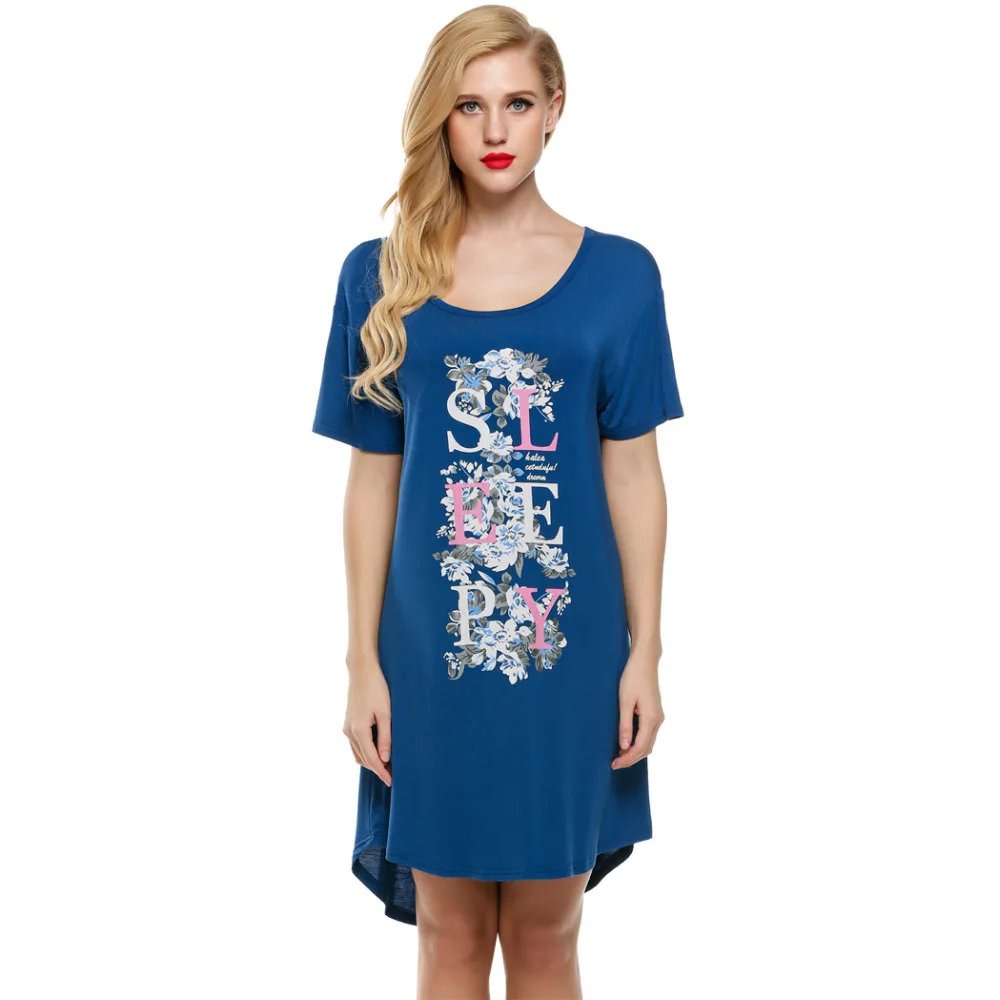 Ночная рубашка Ekouaer летняя с коротким рукавом и принтом|plus nightgown|night dresswomens nightgown |