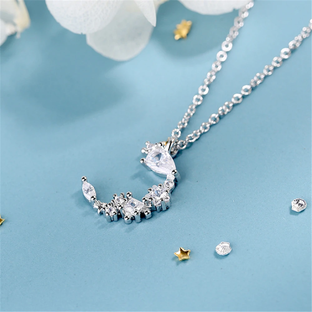 

Fashion Luxury Trendy Tibetan silver moon crescent cubic zirconia stone long chain statement necklace women boho jewelry GMNP195