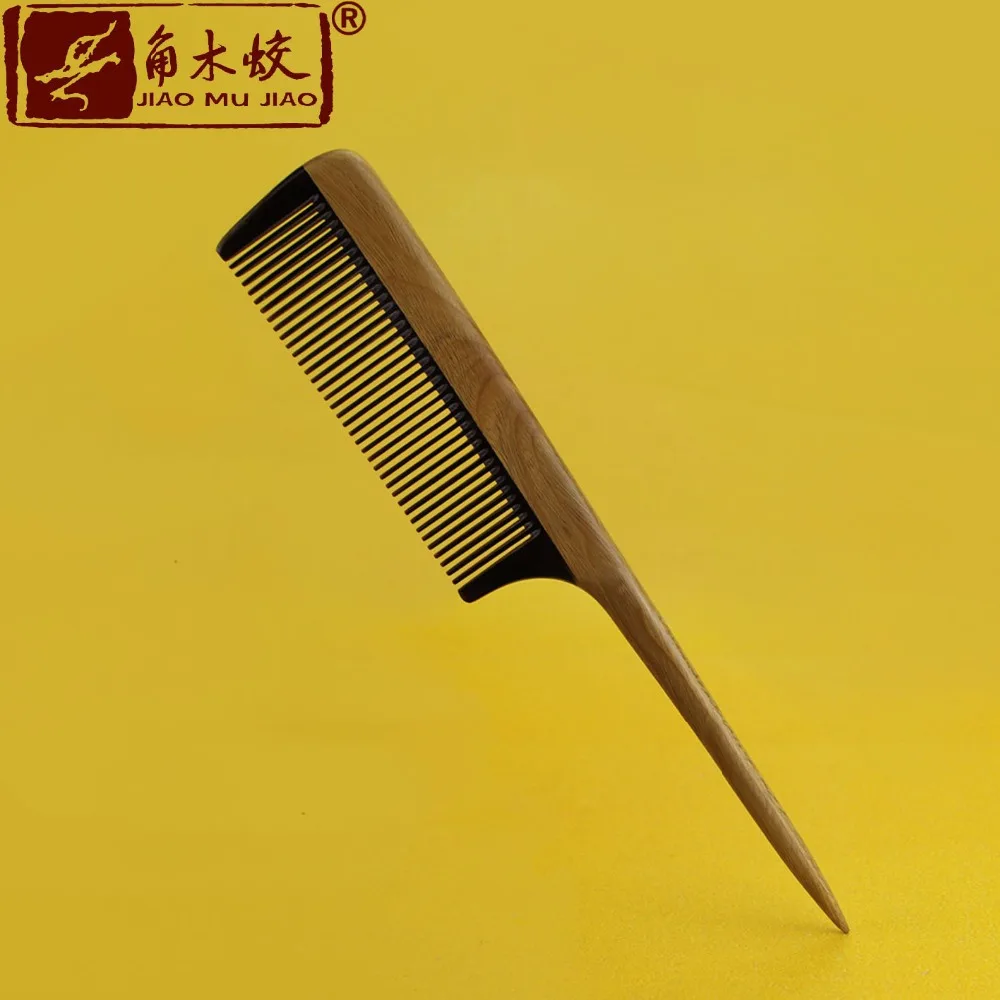 

100% Natural high quality Green Sandalwood Handmade Horns wooden comb Dense teeth, pointed tail hair care comb