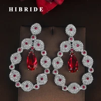 hibride beautiful red water drop cubic zircon women bride drop earrings jewelry fashion pendientes brinco female gifts e 726