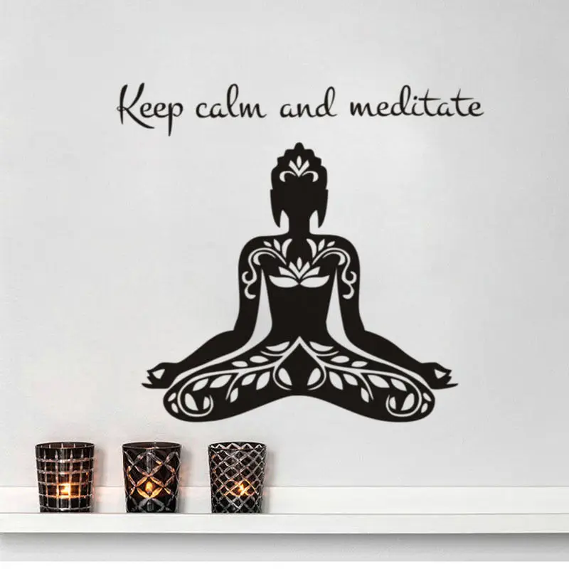 

Yoga Lotus Pose Vinyl Sticker Quote Keep Calm and Meditate Home Decor Wall Decal For Yoga Studio Removable Ornament Mural ZA471
