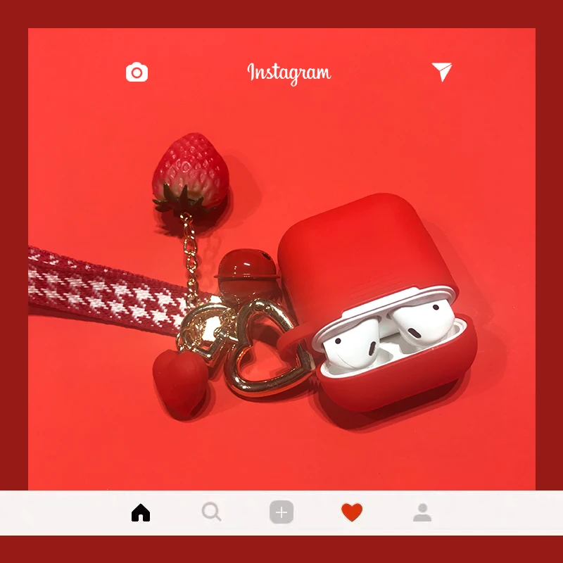 

Shockproof TPU Silicone Box with lovely Strawberry Pendant Protective Cover Cases For Apple Airpods Box For Air Pods Case