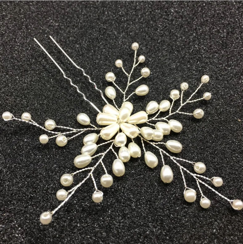 Заколка для волос с искусственным жемчугом свадебный аксессуар кристаллами
