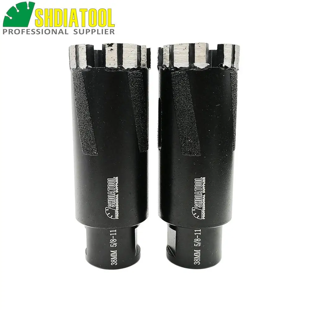 SHDIATOOL 2pcs Dia 38mm  5/8-11 Laser Welded Diamond Dry Drilling Bits With Side Protection Core Bits Granite Hole Saw