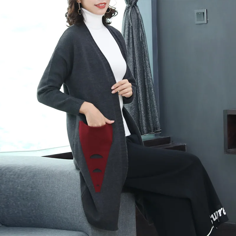2018 winter women's large size long-sleeved loose cardigan sweater female fashion plus long knitted coat 3XL |