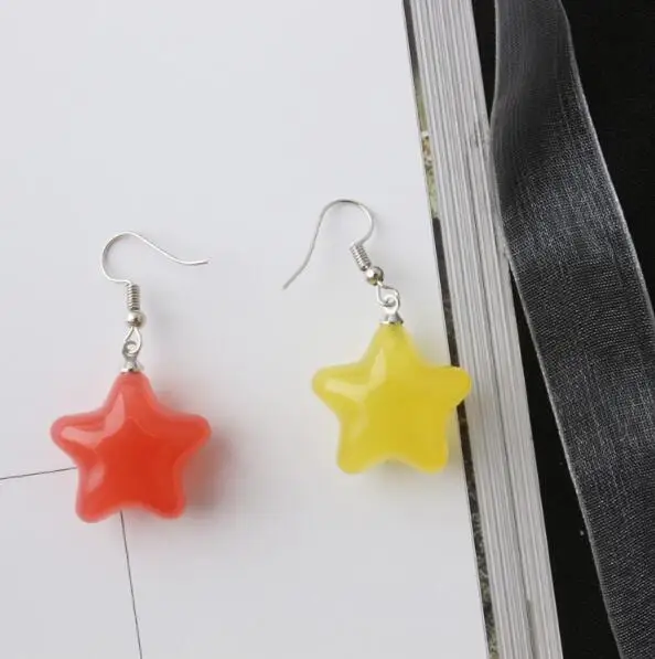 E 1059 милые красочные пятиугольные серьги Харадзюку двухцветные Асимметричные