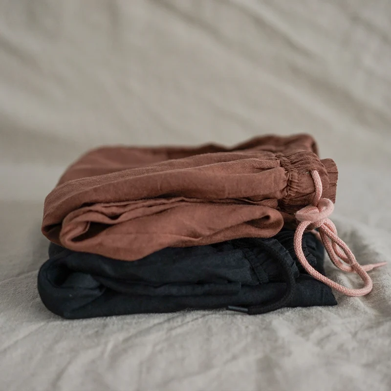 2018 новый хлопок и лен с эластичной талией сезон весна-лето широкие пят сплошной