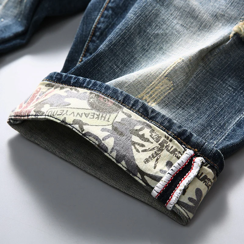 

2019 Summer Fashion Mens Slim Fit Jeans Men Straight Casual Stretch Elastic Ripped Hole Denim Blue Jeans Plus Size