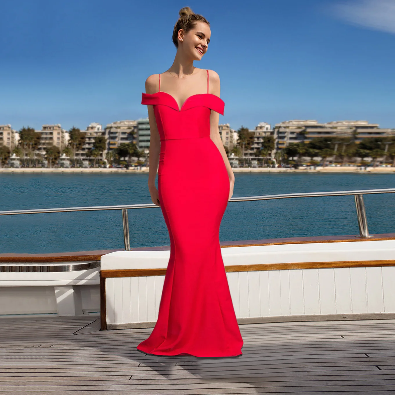 Платье на тонких бретельках с русалочкой длинное красное платье для вечеринки