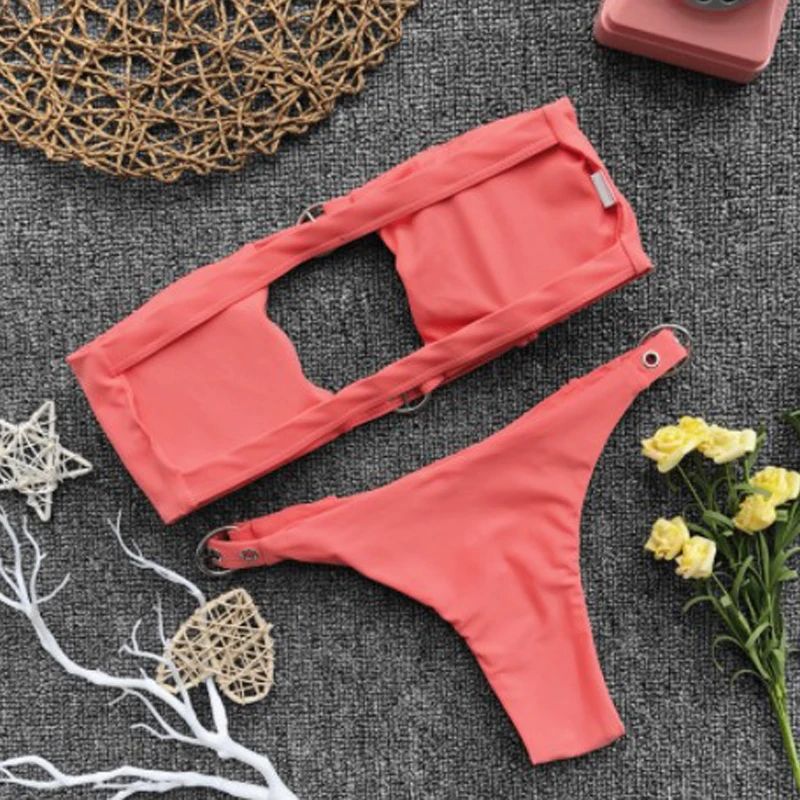 Сексуальное бикини бандо купальные костюмы с вырезами для девочек бандажные