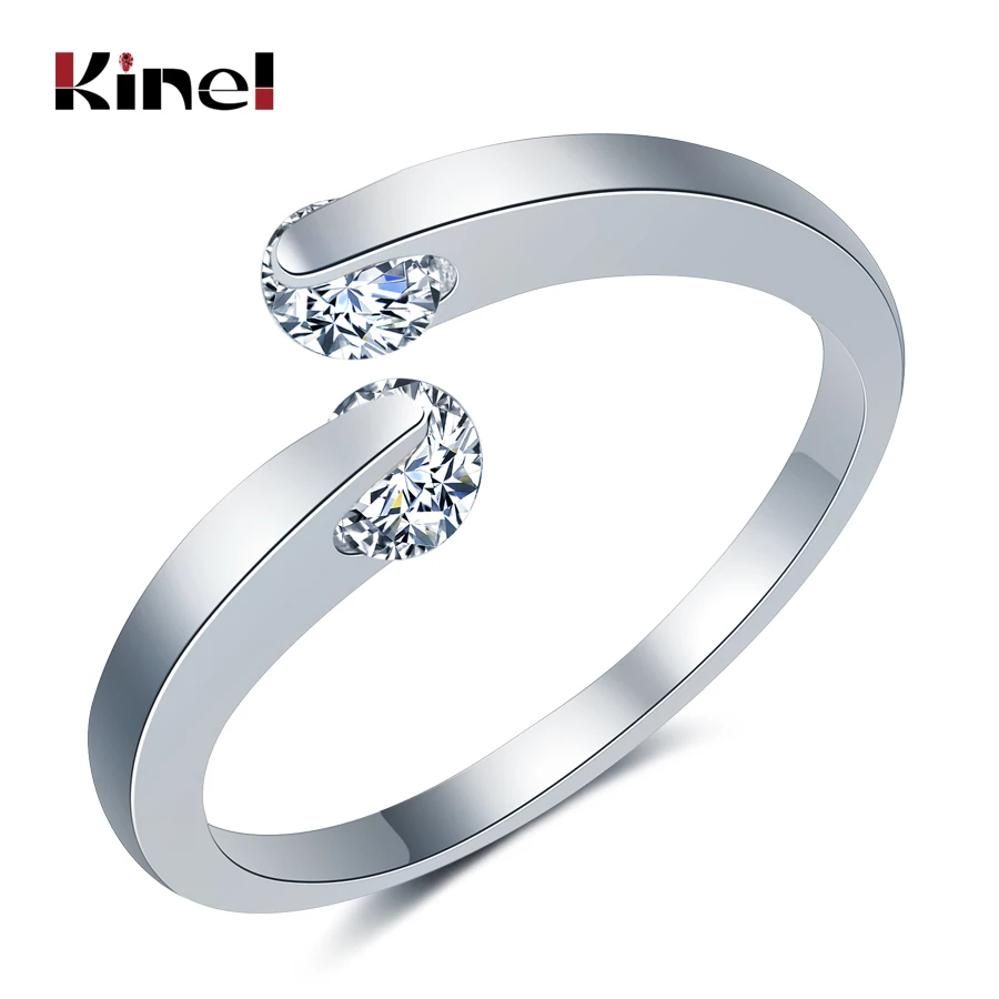 Kinel Горячее предложение 0.25ct Открытые Кольца двойной Круглый CZ Кристалл Камень натяжение установка розовое золото и серебро Цвет для девочек женщин кольцо вечности