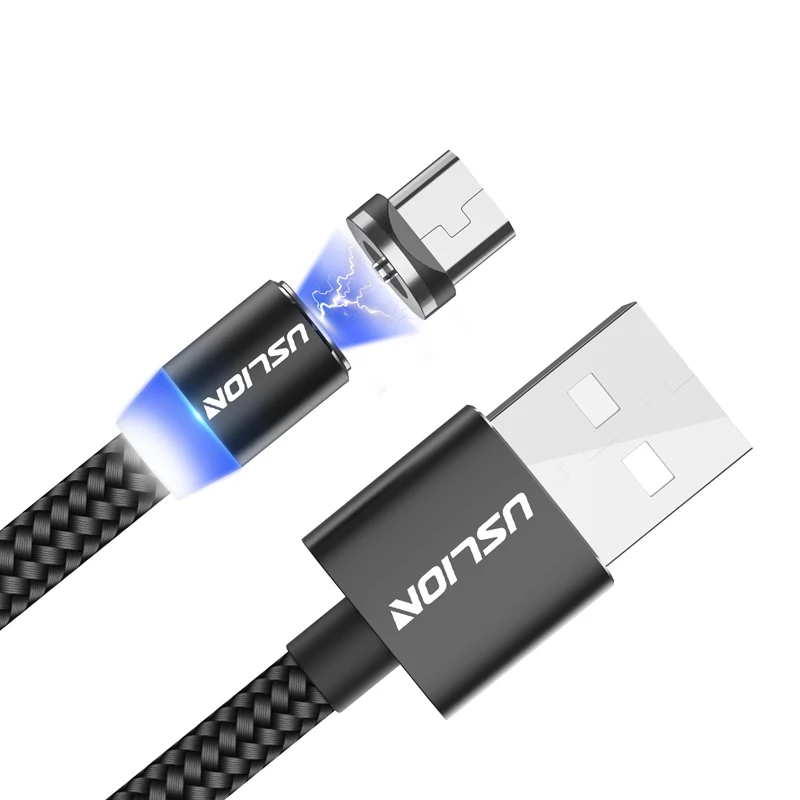 black USLION светодиодный магнитный usb-кабель с магнитной вилкой и кабелем USB type C и кабелем Micro usb для samsung Xiaomi для быстрой зарядки iPhone X 8 7 - Цвет: black