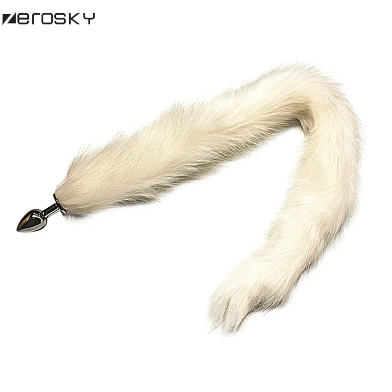 Анальная пробка с лисьим хвостом 80 см Супер длинная металлическая из нержавеющей