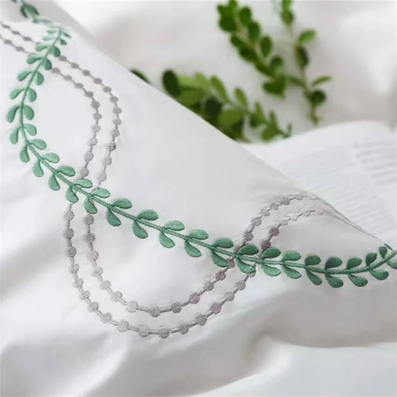 4 шт. 100% хлопок свежий летний роскошный комплект постельного белья с вышивкой