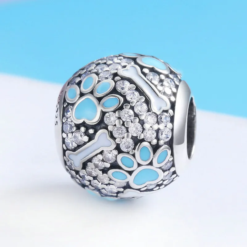 MOWIMO Домашние животные собака следы кости бусины 925 пробы серебро Подходит Pandora браслет талисманы ювелирные аксессуары BKC765