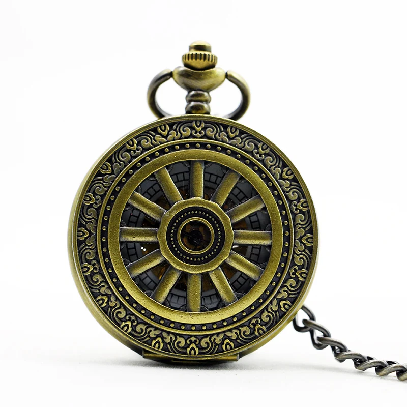 Antique Rudder Shape Hollow Mechanical Pocket Watch Retro Steampunk Skeleton Style Fob Chain Men's Watch Festival Best Gift