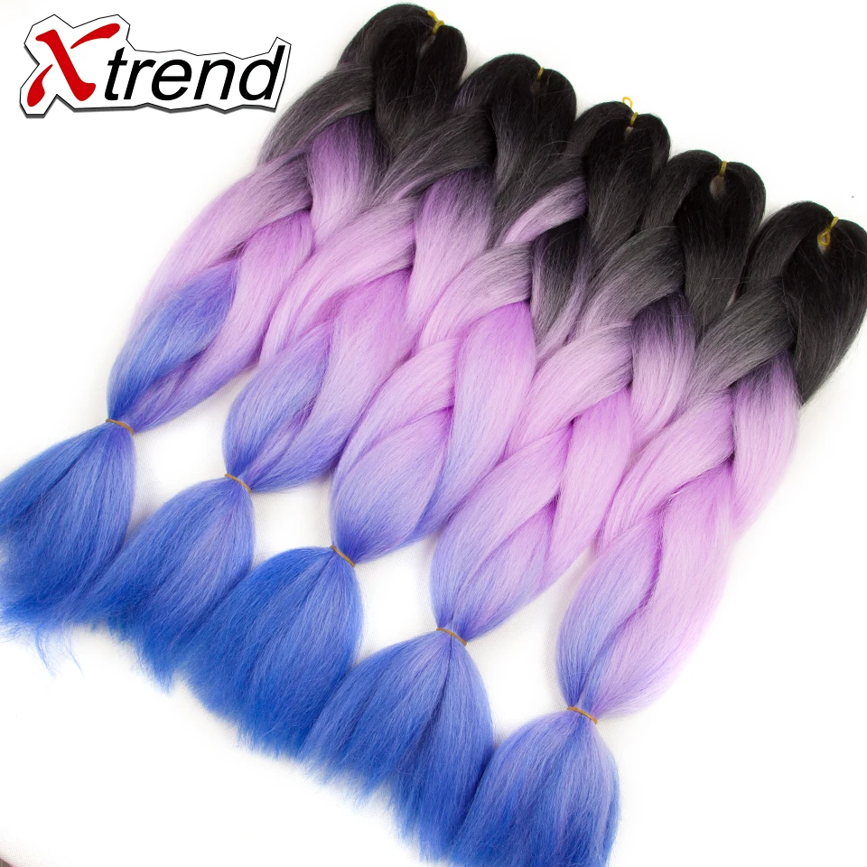 Xtrend фиолетовый Омбре плетение волос выражений 2" 100 г большие синтетические косы крючком волокна волос 10 шт. термостойкие