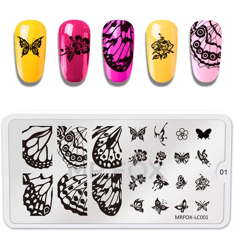 Прямоугольные пластины шаблоны для стемпинга ногтей 1 шт. цветы бабочки
