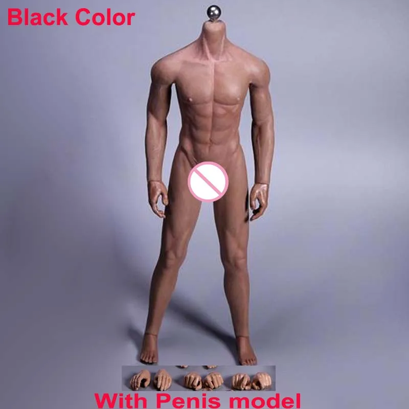Black Skin Color 1" гибкий мышечный мужской Бесшовный корпус Stainlee стальной Скелет резиновая модель тела для 1/6 экшн-фигуры/28 точек с пенисом - Цвет: Black Skin Color